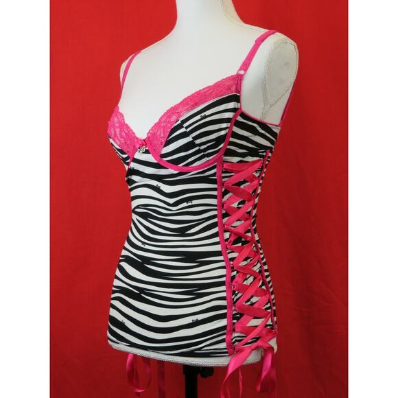 DOLCE & GABBANA M50865 BLACK PINK ZEBRA LACE CORSET CHARM LOGO BRA TANK TOP M - Picture 1 of 12